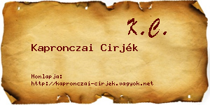 Kapronczai Cirjék névjegykártya
